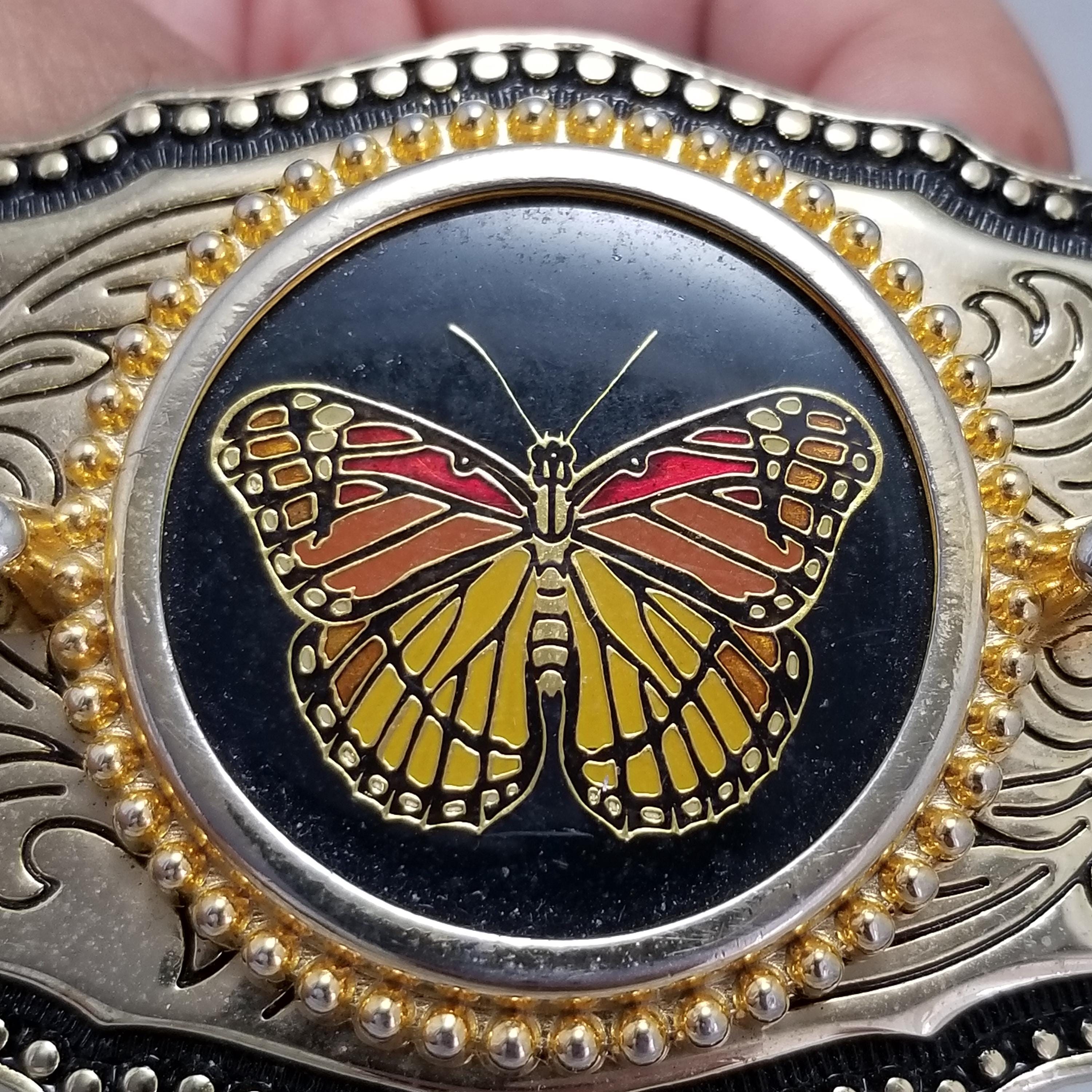 Vintage Belt Buckle Colorful Butterfly Gold Color Western  display picture 2