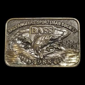 Vintage Belt Buckle Solid Brass 1988 Bass Anglers Sportsman Society USA Made