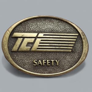Vintage 1991 TCI Safety Belt Buckle: Solid Brass Oval, USA Made