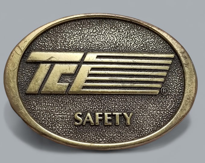 Vintage 1991 TCI Safety Belt Buckle: Solid Brass Oval, USA Made