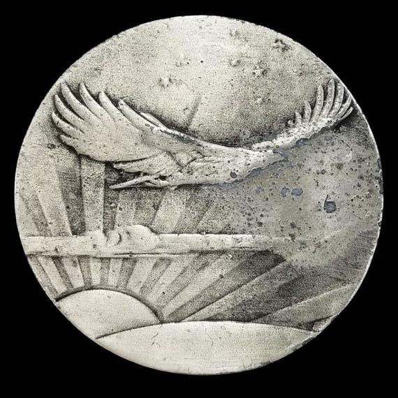 Vintage Eagle Flying At Sunrise Round Belt Buckle USA Made Napoleon Empereur
