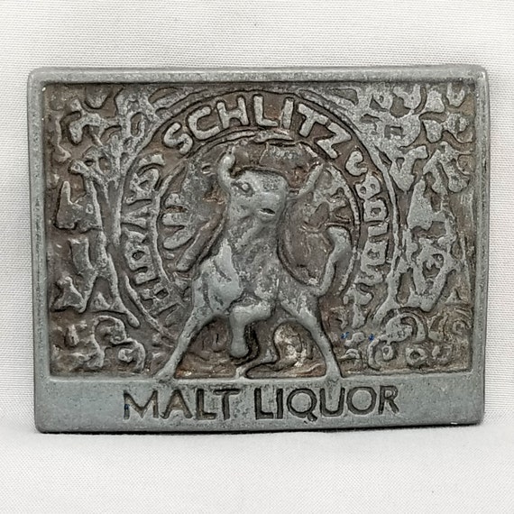 Vintage Schlitz Malt Liquor Belt Buckle - Retro Brewery Beer Collectible - Rare Bull Design