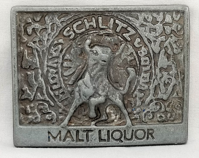 Vintage Schlitz Malt Liquor Belt Buckle - Retro Brewery Beer Collectible - Rare Bull Design