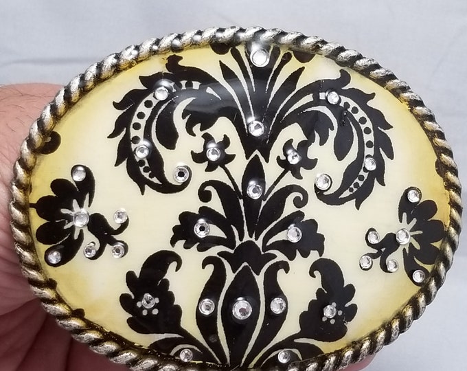 Belt Buckle Women's D.I. Rhein Crafted Pewter Enamel And Rhinestone Filigree