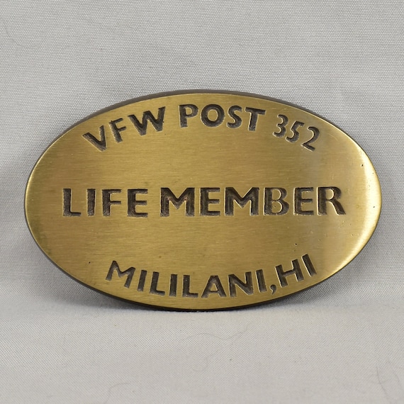 Vintage Solid Bronze VFW Life Member Belt Buckle