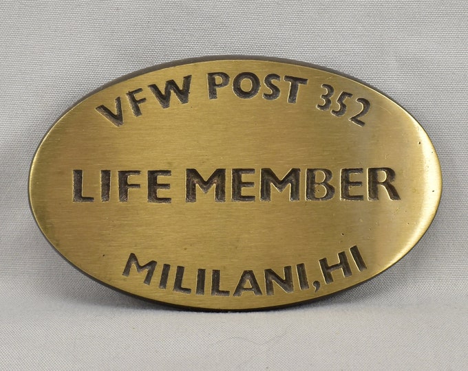 Vintage Solid Bronze VFW Life Member Belt Buckle