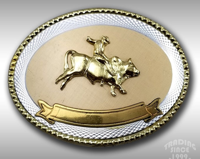 Belt Buckle Oval Bull Rider Rope Border Rodeo Western Cowboy