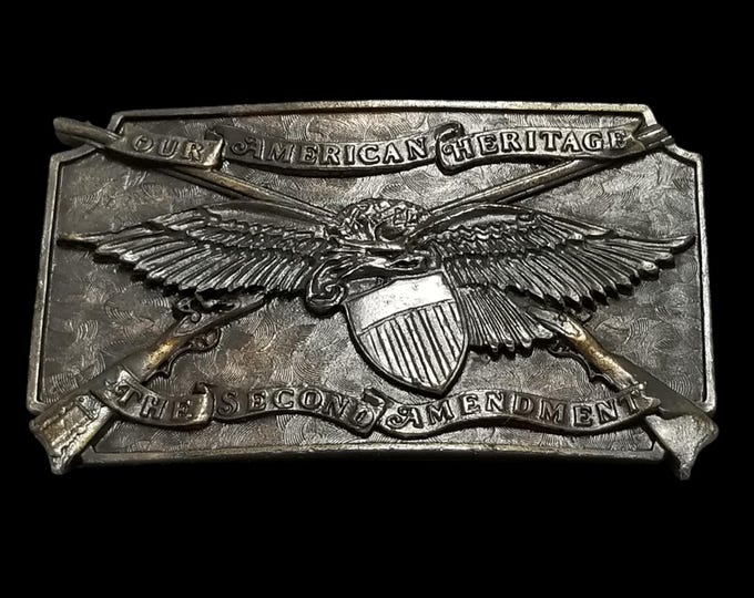 VTG Belt Buckle 1976 Brass The Second Amendment USA Made by Bergamot Brass Works