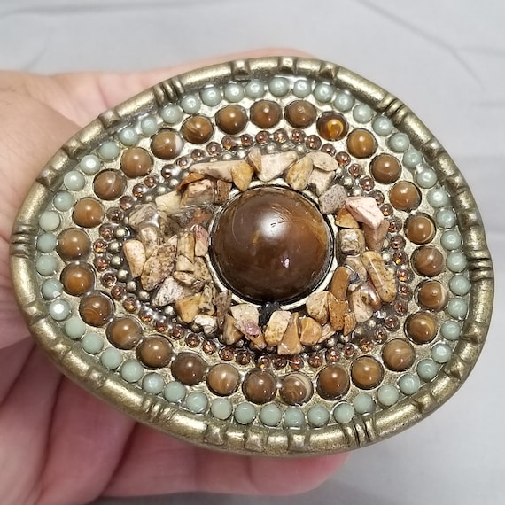 Belt Buckle Solid Brass Back Women's Unisex Boho Agate Tribal Native American
