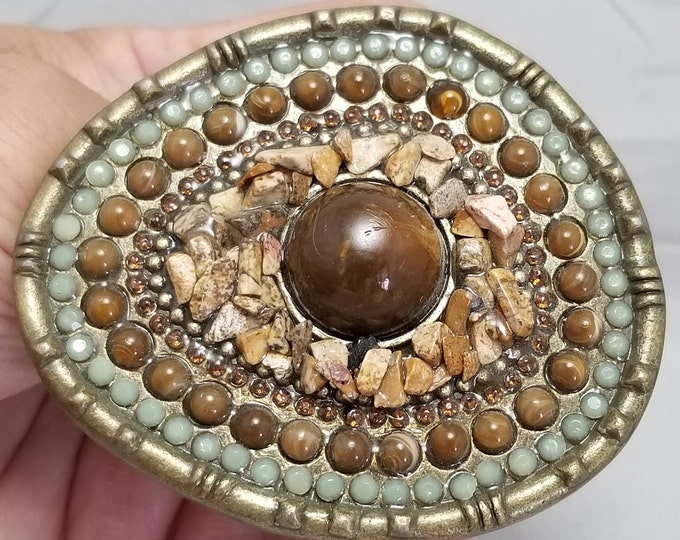 Belt Buckle Solid Brass Back Women's Unisex Boho Agate Tribal Native American