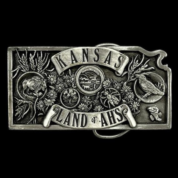 Vintage Kansas Land of Ahs Belt Buckle: Pewter Tone, Limited Edition No. 858
