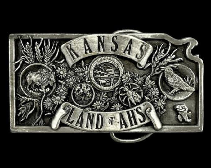 Vintage Kansas Land of Ahs Belt Buckle: Pewter Tone, Limited Edition No. 858