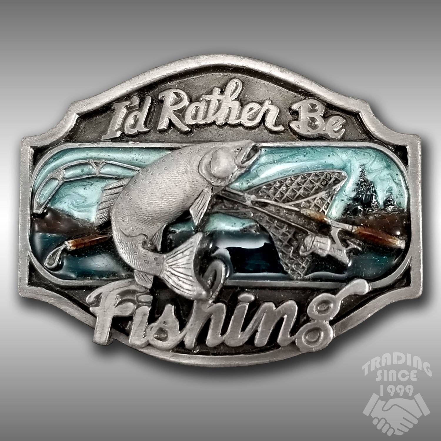 Vintage Belt Buckle 1989 I'd Rather Be Fishing Fish Embossed Made In The  USA By Arroyo Grande Co.