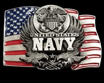 1991 Vintage Siskiyou Buckle Co. US Navy American Flag Belt Buckle Made in USA
