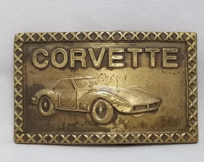 Vintage Belt Buckle Solid Brass 1970s Chevy Corvette Stingray C3 Taiwan Made