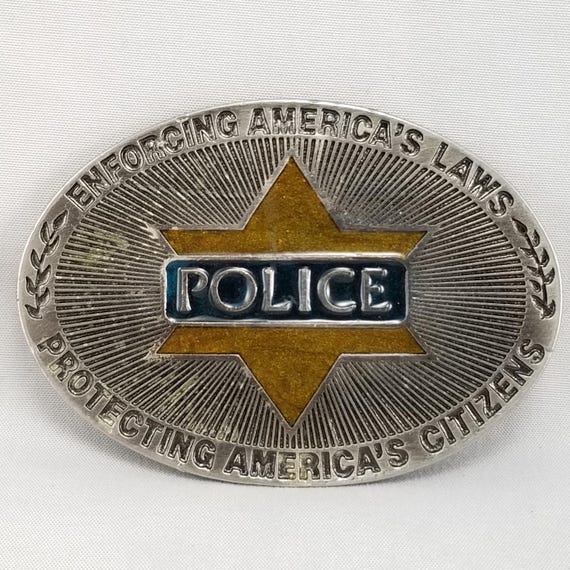 Vintage Belt Buckle Law Enforcement To Serve And Protect Blue Wave