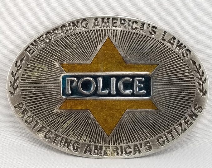 Vintage Belt Buckle Law Enforcement To Serve And Protect Blue Wave