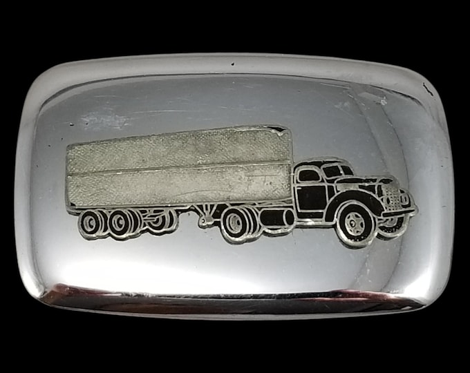 Vintage Belt Buckle Tractor Trailer 1940s 1950s Style 18 Wheeler Big Rig Chrome