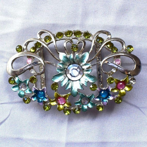 Vintage Belt Buckle Women's Unisex Sash Flowers Floral Colorful Victoria Art-Deco