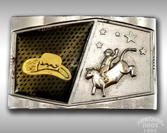 Bältesspänne Cowboy 3D-hatt Ridning Rodeo Western Bucking Bull Southwest