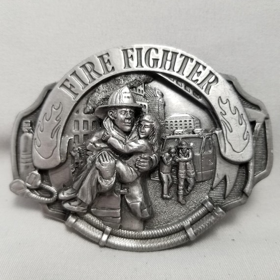 Vintage Belt Buckle 1993 Pewter Fire Fighter First Responders USA Arroyo Grande
