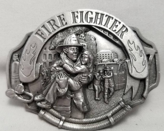 Vintage Belt Buckle 1993 Pewter Fire Fighter First Responders USA Arroyo Grande