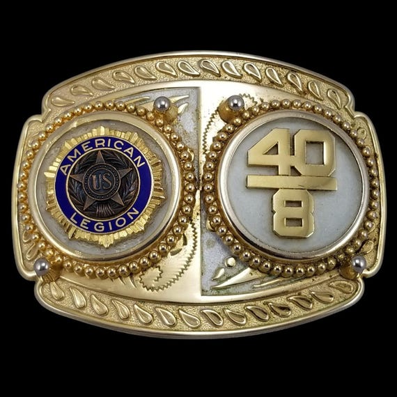 E & J Enterprises American Legion 40  8 Gold Tone Western Style Belt Buckle