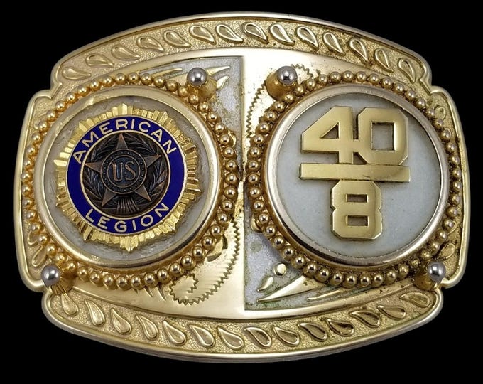 E & J Enterprises American Legion 40  8 Gold Tone Western Style Belt Buckle