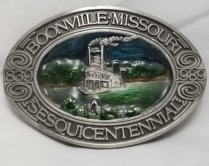Belt Buckle Pewter Boonville Missouri River Sesquicentennial 1839 - 1989 Steambo
