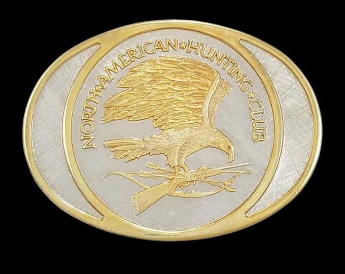 North American Hunting Club Belt Buckle 24K Gold Plated Rhodium Over Solid Brass