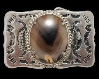 Boho Hippie Western Style Belt Buckle With Moss Agate Cab  display picture 2