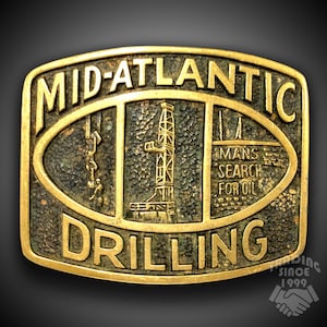 Belt Buckle Solid Brass 1978 Mid-Atlantic Drilling Mans Search For Oil USA Made