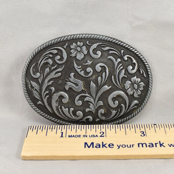 Vintage Belt Buckle Flowers Filigree Western Rope Edge  display picture 1