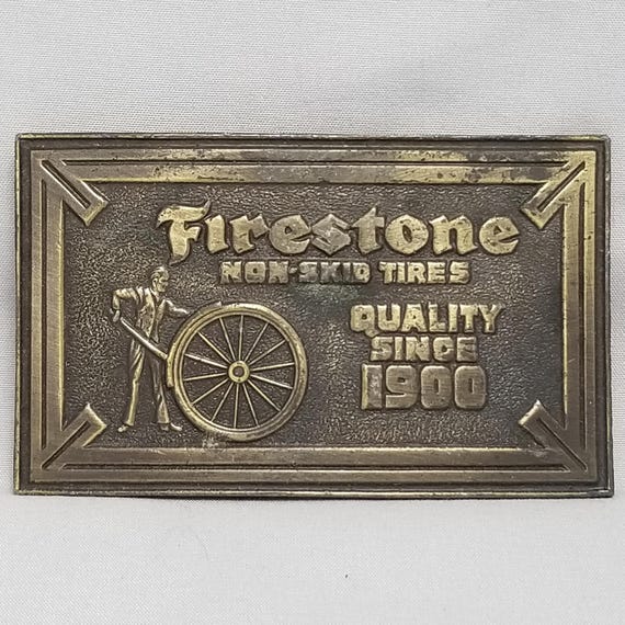 Vintage Firestone Tires Non Skid Quality Since 1900 Solid Brass Belt Buckle