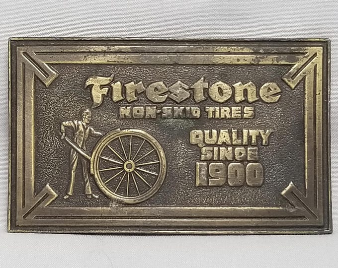 Vintage Firestone Tires Non Skid Quality Since 1900 Solid Brass Belt Buckle