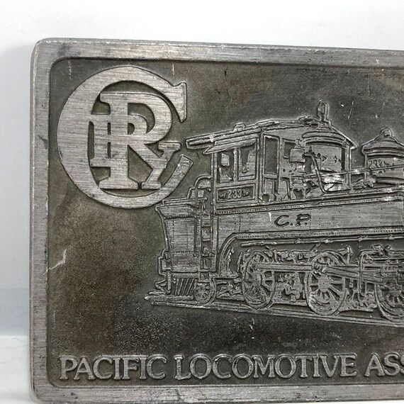 Vintage Belt Buckle Pacific Locomotive Association 233 Train Steam Engine View 4