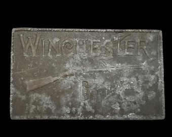 Vintage Belt Buckle Solid Brass Winchester Rifle Repeating Arms New Haven Conn