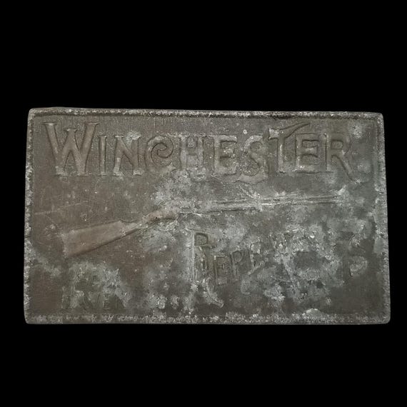 Vintage Belt Buckle Solid Brass Winchester Rifle Repeating Arms New Haven Conn