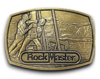 Hebilla de cinturón vintage Rock Master Industria petrolera Oilers Pipers Piping Hecho en EE. UU.