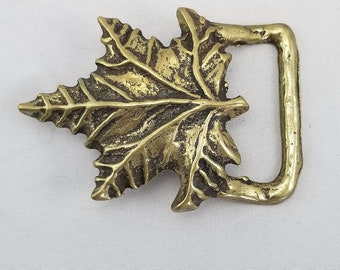 Vintage Belt Buckle Solid Brass Maple Tree Branch Leaf Leaves Gold Color