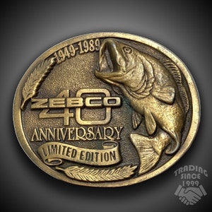 Belt Buckle 1989 Vintage 40th Anniversary ZEBCO Bass Fishing Tackle Fish Fishing