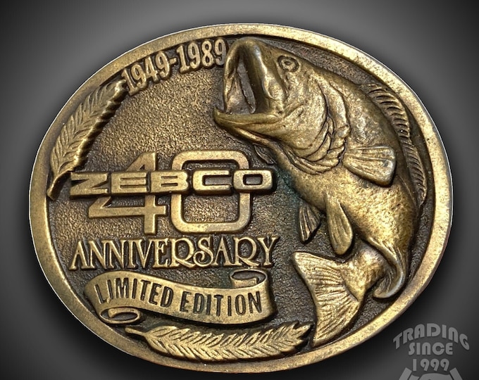 Belt Buckle 1989 Vintage 40th Anniversary ZEBCO Bass Fishing Tackle Fish Fishing