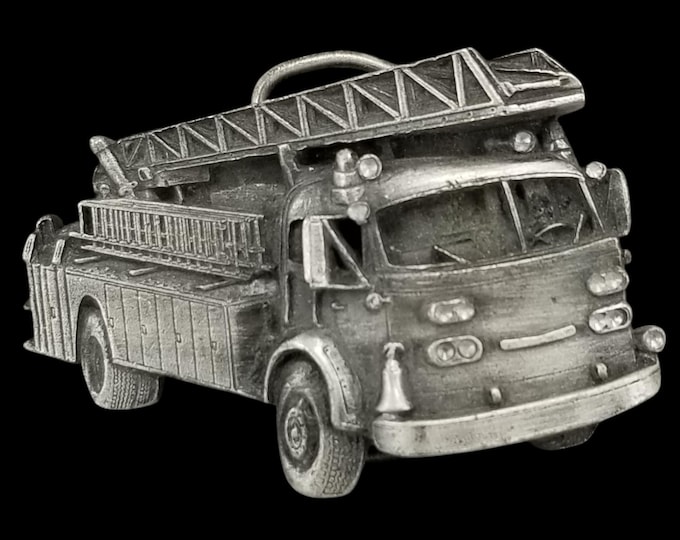 Vintage 1978 Bergamot Brass Works Fire Truck Belt Buckle | Collectible Pewter