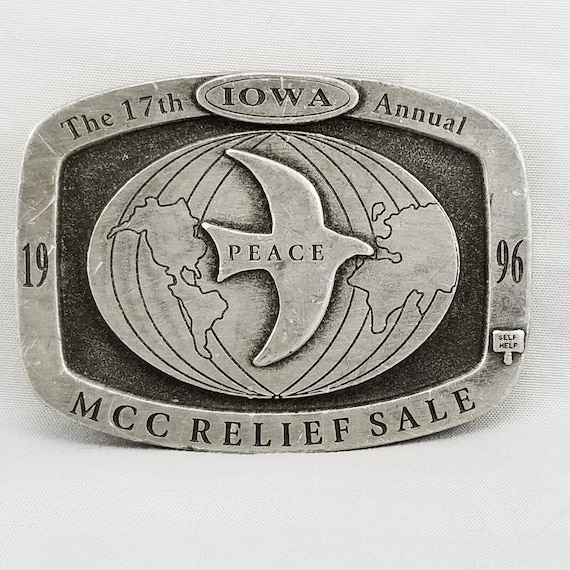 1996 Iowa MCC Relief Belt Buckle, Peace Dove Globe