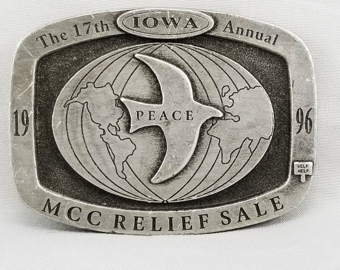 1996 Iowa MCC Relief Belt Buckle, Peace Dove Globe