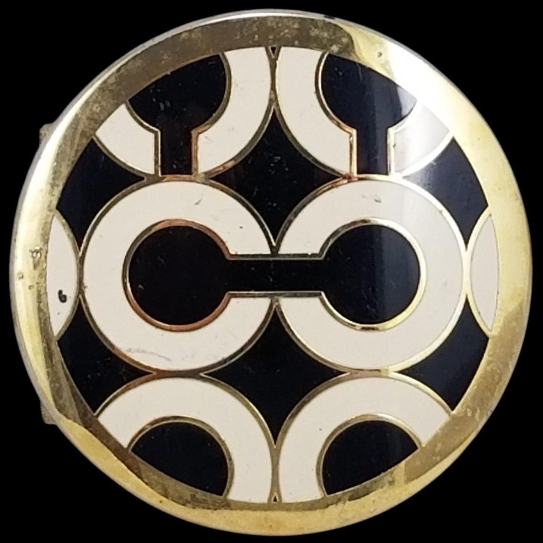 Coach‎ Signature C Logo Round Belt Buckle Gold Tone Black Cream Vintage Coach Signature C Logo Round Belt Buckle Gold Tone Black  main image 2