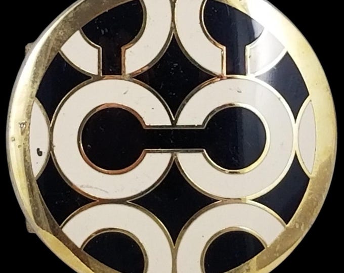 Coach Signature C Logo Round Belt Buckle Gold Tone Black Cream Vintage