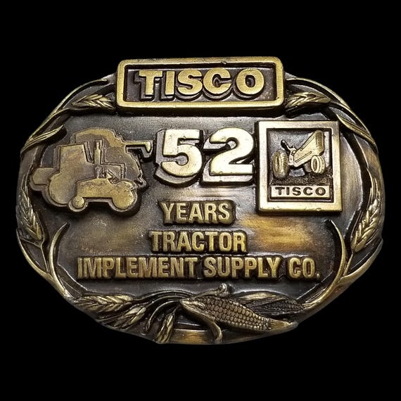 VTG Belt Buckle 1987 Pewter TISCO 52 Years Tractor Implement Supply Co Siskiyou