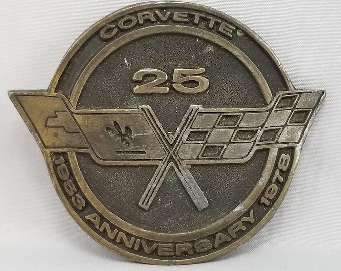 VTG Belt Buckle 1978 Brass Corvette 25th Anniversary 1953-1978 USA Made By IN