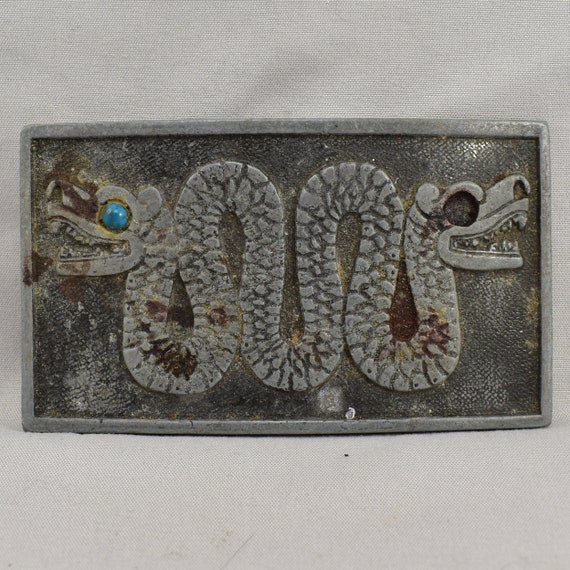 Vintage Belt Buckle Double Headed Dragon Silver C… - image 1